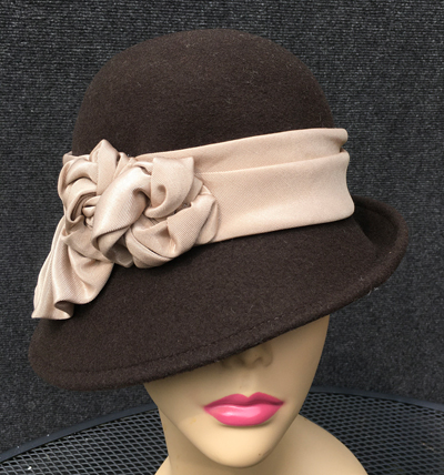 Chocolate Lopsided Cloche w/Wide Ribbon Accents